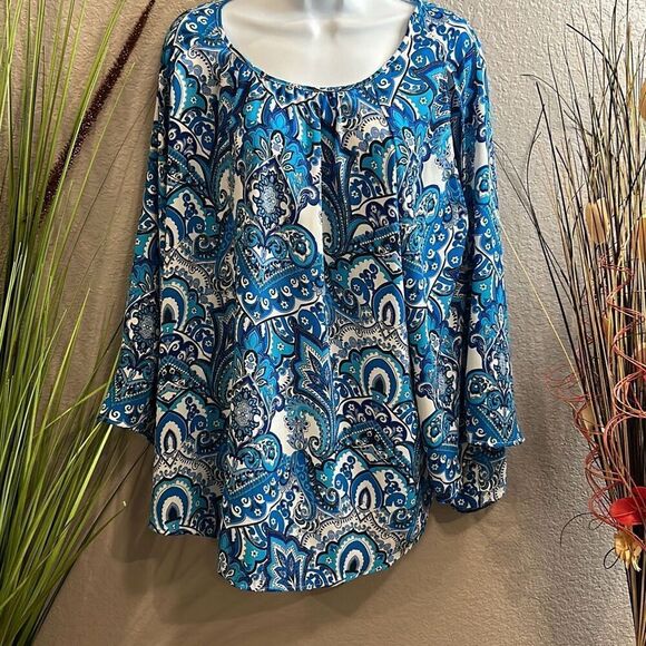#89 Allison Daley cold shoulder printed blouse size 3X - Picture 1 of 8